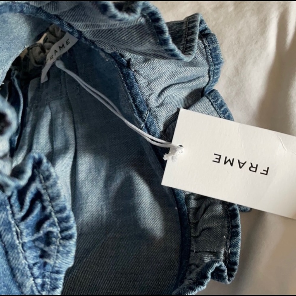 FRAME Ruffle-Trimmed Denim Top - Picture 6 of 7